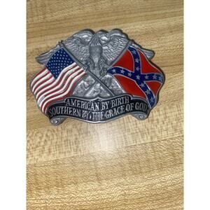 VTG Belt Buckle American by Birth Southern By The Grace of God Flag Dixie Pride